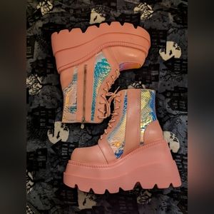 Pink iridescent Y2K platform boots Size 11
